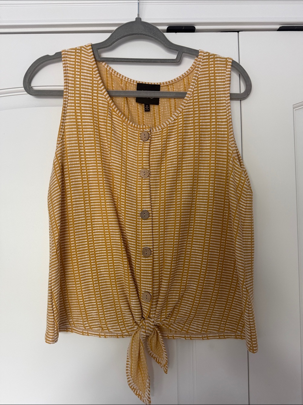 W5 Yellow-White Striped Tie-Front Tank Top